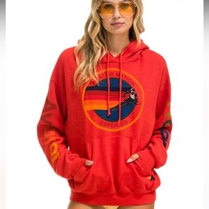 Aviator Nation Red Sweater with Sunset Graphic